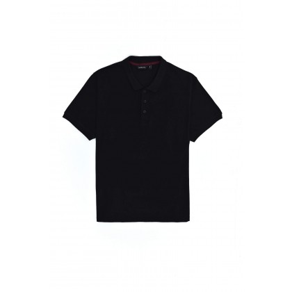 Short Sleeve Pique Polo Tee In Black