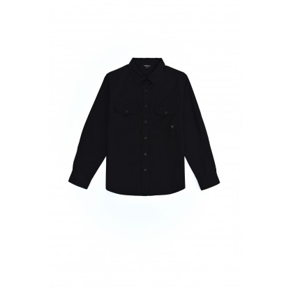 Long Sleeve Cotton Poplin Tops In Black
